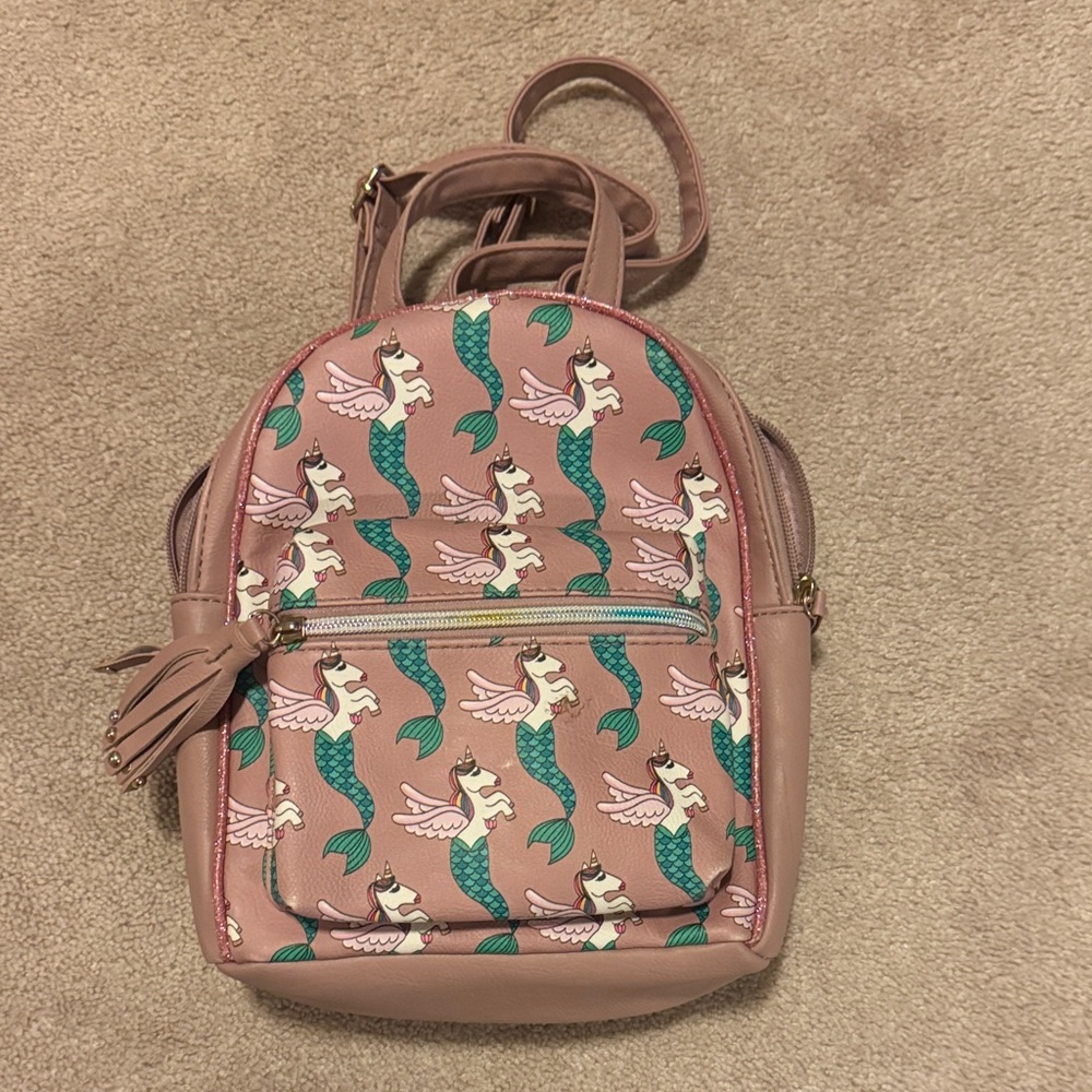 Pink leather unicorn mermaid Print Backpack